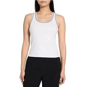 NWT Theory Scoop Neck Tank Women L Ivory PerryKnit Black Lining $95 Careerpreppy